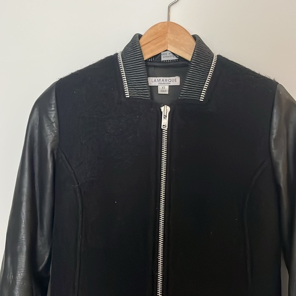 LAMARQUE black bouclé wool and leather coat, size XS - Picture 5 of 10